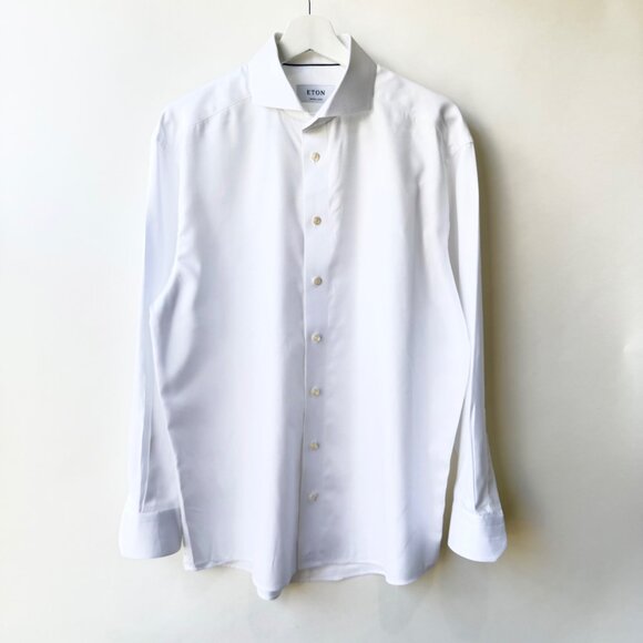 Eton Custom Made White Textured Twill Dress Shirt – Size 42 / 16–16.5 (Estimated - Picture 2 of 10